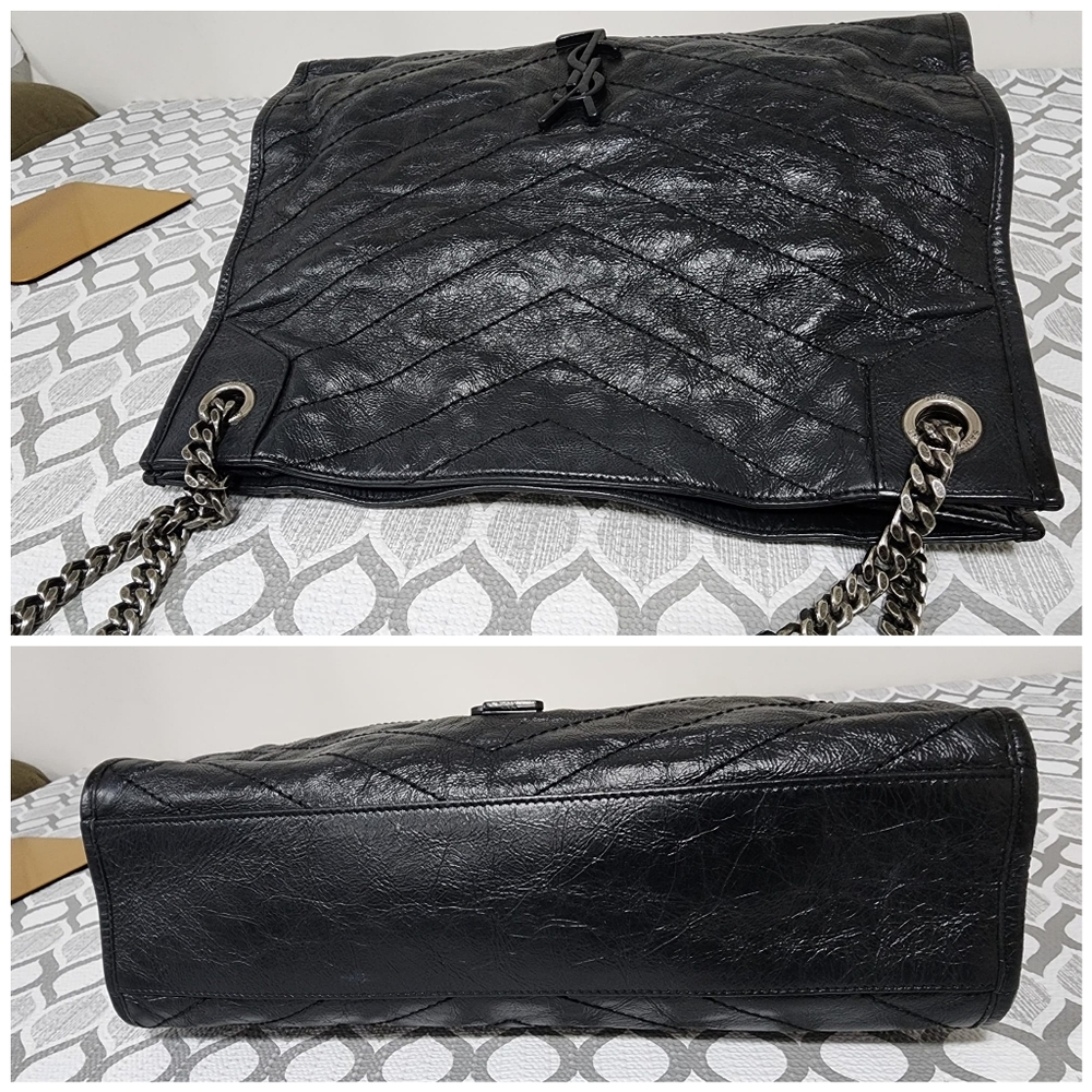 Saint Laurent Crinkled Calfskin Matelasse Monogram Large Niki Shopper Tote Black - Picture 10 of 15